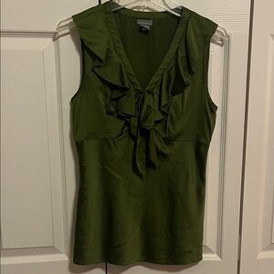 Ann Taylor Olive Ruffle Sleeveless Blouse